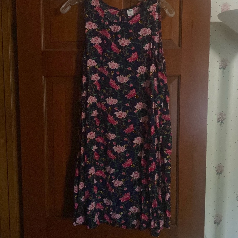 Navy and pink floral sleeveless dress